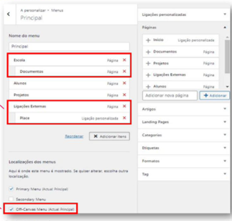 estrutura completa menus